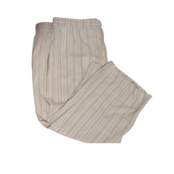 Cream Tan Stripe Linen Blend Elastic Waste Wide Leg Drawstring Crop - Size 3X - Picture 4 of 4